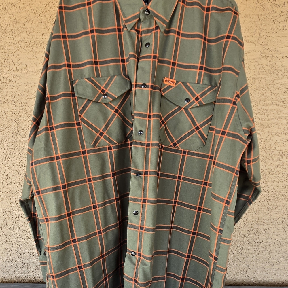 DIXXON Men's Green and Orange Plaid Shirt